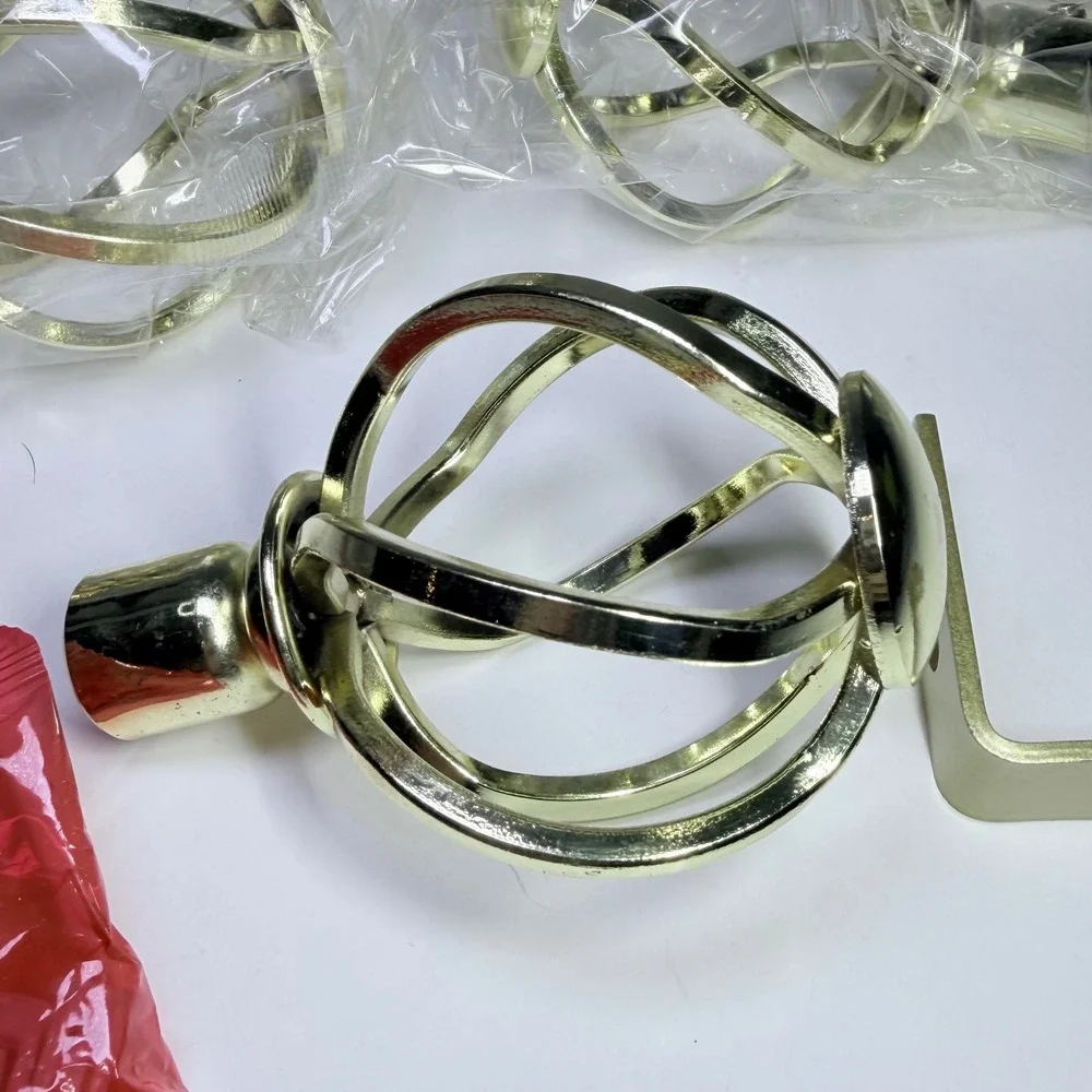 Gold Cage Curtain Rod Finials and Brackets Set of 6 Twisted Sphere Hardware